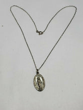 Vintage Sterling Silver Virgin Mary Catholic Etched Pendant Necklace