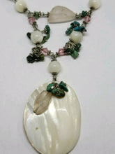 Handmade Mother of Pearl, Rose Quartz and Turquoise Shell Necklace
