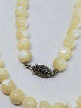 Vintage Sterling Silver Mother Of Pearl Bead Strand Necklace 32" Filigree Clasp