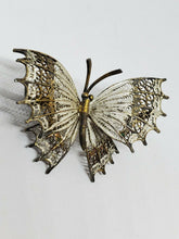 Antique 800 Silver Twist Wire Enamel Butterfly Filigree Brooch
