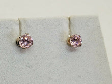Sterling Silver Simulated Pink Sapphire Round Crystal Stud Earrings