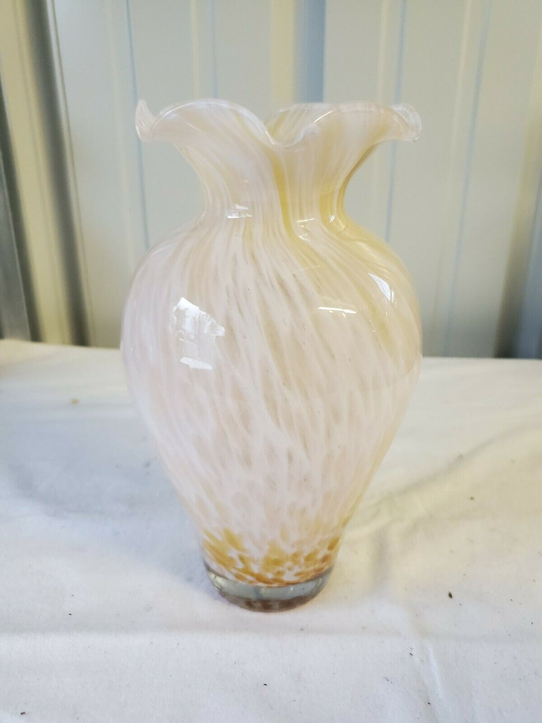 VTG Crystal Clear Murano Style Pink & Brown Swirl Glassware Vase Made In Italy