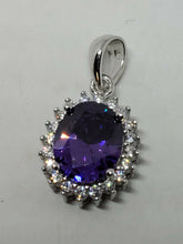 Sterling Silver Designer Oval Amethyst and White Topaz Halo Pendant