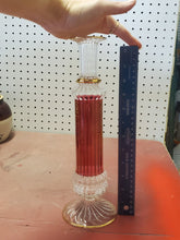 Vintage Ruby Red Bohemian Crystal Tall Pillar Vase Gold Trim