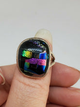 Sterling Silver Handmade Multi Color Dichroic Glass Ring Bezel Set Size 7