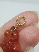 Vintage 18k Yellow Gold Hand Carved Red Jade Goldfish Pendant