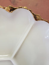 Vintage Anchor Hocking White Milk Glass Gold Trim Divided Serving Plate 10"
