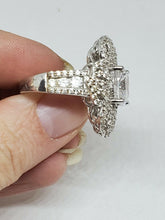 Sterling Silver Cushion Cut Cubic Zirconia Filigree CZ Studded Cocktail Ring