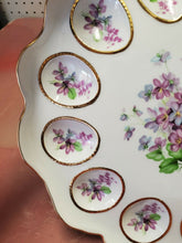 Vtg Ganz White Scalloped Purple Flowers Gold Trim 12 Deviled Egg Server Plate
