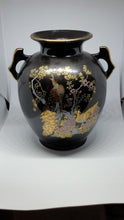 Vintage Black Japanese Porcelain Kutani Cloisonne Pheasant Vase