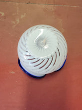Vintage Fenton White Swirl Blue Edge Ruffled Vase Stamped