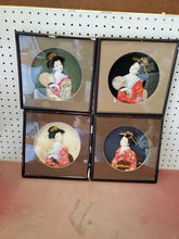 Vintage 4 Piece Japanese Handmade Framed Geisha Shadow Box Wall Art