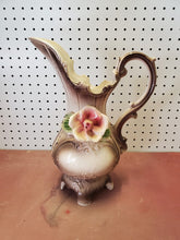 Antique Capodimonte Italy Handmade Hand Painted Raised 3D Flower Large Pitcher
