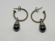Sterling Silver Hematite Open Hoop Stud Earrings