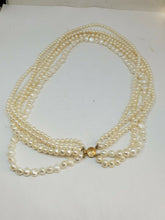Vintage 14k Yellow Gold 5 Strand Cream Freshwater Cultured Pearl Necklace