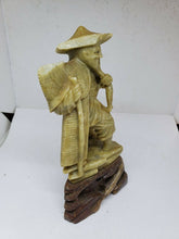 Vintage Chinese Hand Carved Jade Soapstone Sculpture Of A Fisherman