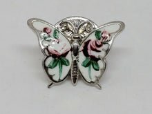 Vintage BEAU STERLING silver Enamel Rose Butterfly Lapel Pin