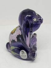 Vintage SIGNED Fenton Purple Glass Handpainted Floral Rabbit Figurine 3.5"