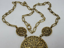 Vintage Lisner Gold Tone Floral Medallion Tassel Necklace Signed 28"