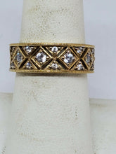 Gold Plated Sterling Silver Cubic Zirconia Checkerboard Patterned Band Ring Size
