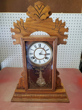 Vintage Waterbury Clock Co Etched Dragon Wooden Mantle Clock 2 Keyholes