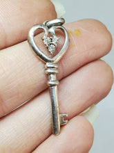 Sterling Silver Diamond Open Heart Key Pendant 925