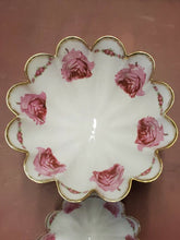 Antique Victorian White Scalloped Pink Roses Footed Serving Bowl Set