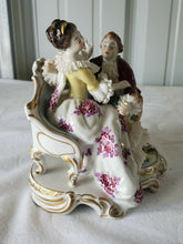 Antique Dresden Volkstedt Couple Sitting Hand Painted Bisque Porcelain Figure