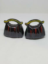 Vintage Japanese Bag Brown And Green Ceramic Salt And Pepper Shakers