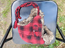 American Eagle Outfitters Red Plaid Fabric Faux Fur Trapper Hat