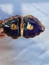 Antique Limoges France Cobalt Blue Gold Couple Motif Divided Ring Dish