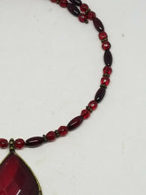 Vintage Monet Red Rhinestone Teardrop Pendant Red Bead Necklace