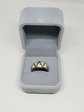 Vintage Sterling Silver Simulated Opal Triangle Inlay Low Dome Band Ring Size 7