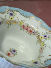 Antique Porcelain Baby Blue Filigree & Flower Hand Painted Ramekin Gold Trim