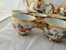 Vintage Chinese Red And White Gold Plated Dragon And Phoenix Double Tea Set