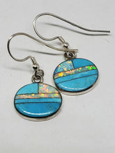 Vintage Sterling Silver Turquoise & Lab Opal Inlay Earrings S☆ 925 Philippines