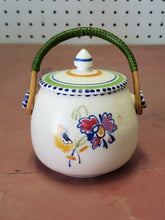 Vintage Poole England Ceramic Hand Painted Flowers Sugar Bowl With Wooden Handle