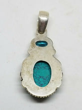 Sterling Silver Large Chinese Turquoise and Blue CZ Pendant