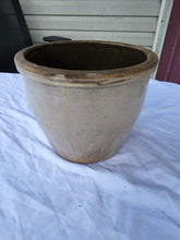 Antique Primitive Large Salt Glazed Tan Stoneware Apple Butter Crock Or Planter