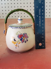 Vintage Poole England Ceramic Hand Painted Flowers Sugar Bowl With Wooden Handle