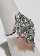 4.30 Carat Rhodium Plated Sterling Silver Genuine Blue Topaz Marquise Cut Cluster Ring