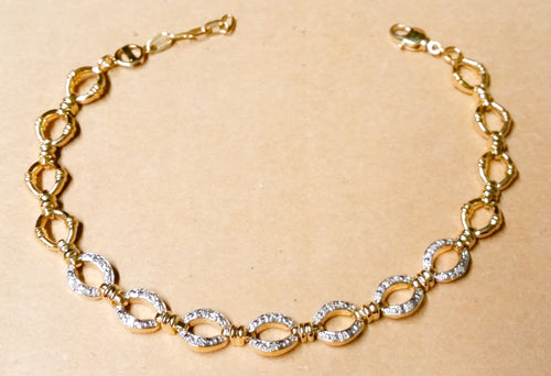 18k gold plated sterling silver diamond oval link bracelet 7.5